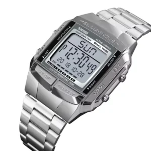 SKMEI 1381 Digital Dual Time Stainless Steel Watch - Silver