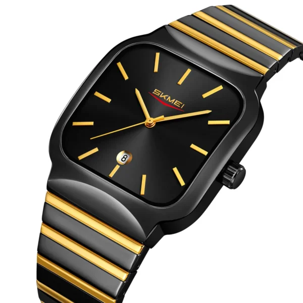 SKMEI 9361 Classic Minimal Square Watch -Black/Gold-Black