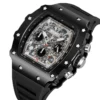 SKMEI 2305 Tonneau Skeleton Dial Chronograph Watch - Black/Black