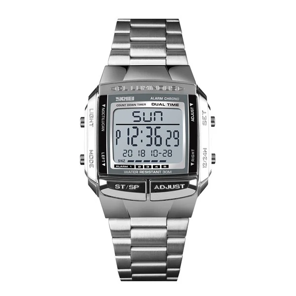 SKMEI 1381 Digital Dual Time Stainless Steel Watch - Silver
