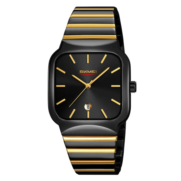 SKMEI 9361 Classic Minimal Square Watch -Black/Gold-Black