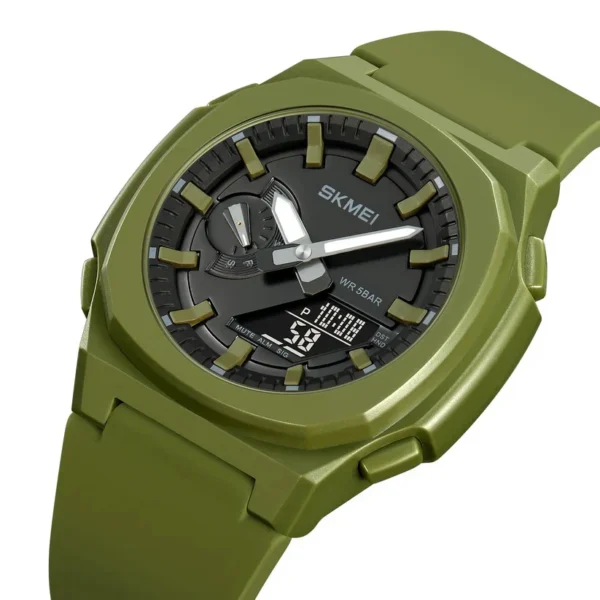 SKMEI 2091 Digital Analog World Time Watch - ArmyGreen/Black