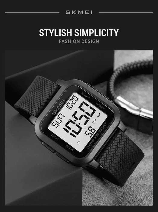 SKMEI 1894 Classic Digital Square Watch - Black/white