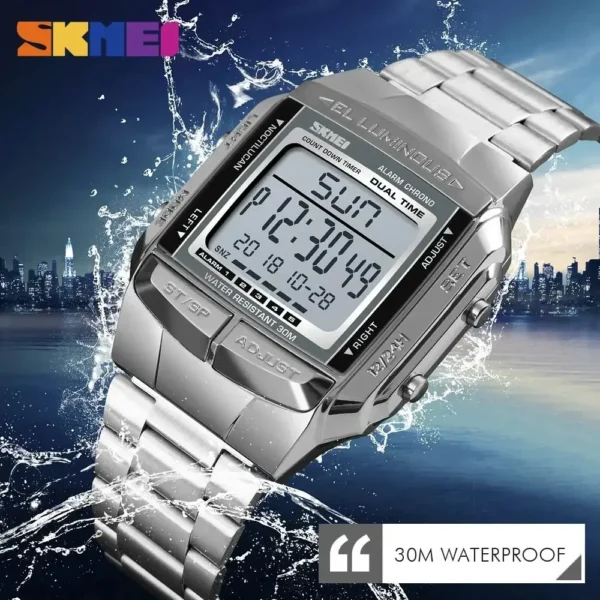 SKMEI 1381 Digital Dual Time Stainless Steel Watch - Silver