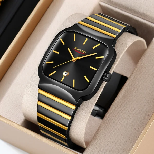 SKMEI 9361 Classic Minimal Square Watch -Black/Gold-Black