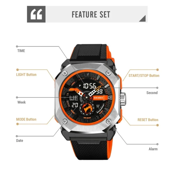 SKMEI 2272 Rugged Luxury Sports Watch - Black/Orange