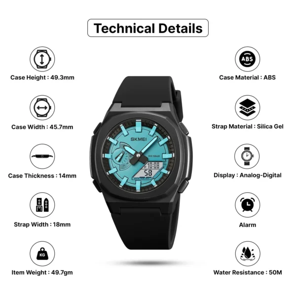 SKMEI 2091 Digital Analog World Time Watch - Black/LighBlue-White