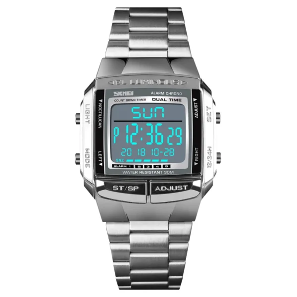 SKMEI 1381 Digital Dual Time Stainless Steel Watch - Silver