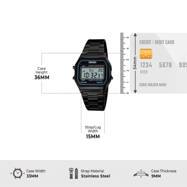 SKMEI 1123 Digital Classic Stainless Steel Watch - Black