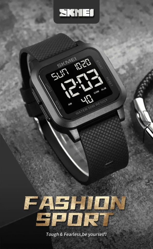 Classic Digital Square Watch - Black
