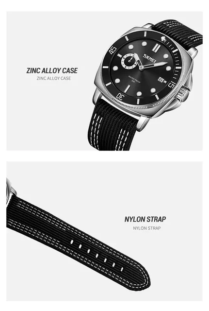 SKMEI 9328 Analog Quartz Nylon Strap Casual Watch - Black