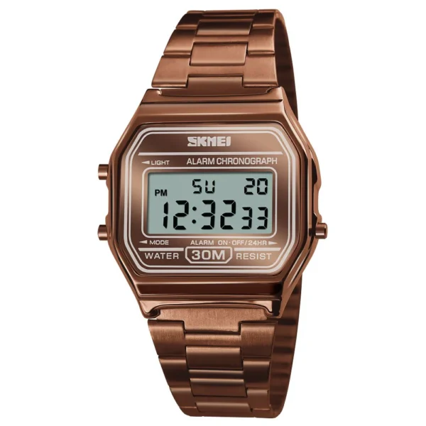 SKMEI 1123 Digital Classic Stainless Steel Watch - Coffee/Gold