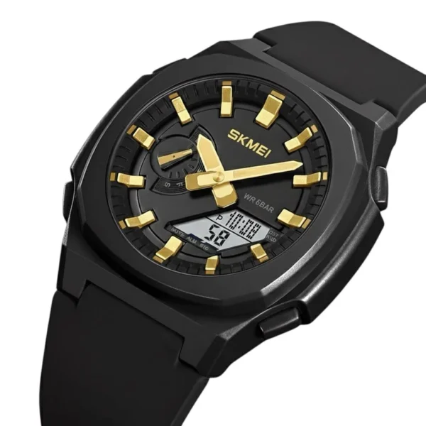 SKMEI 2091 Digital Analog World Time Watch - Black/Gold-White